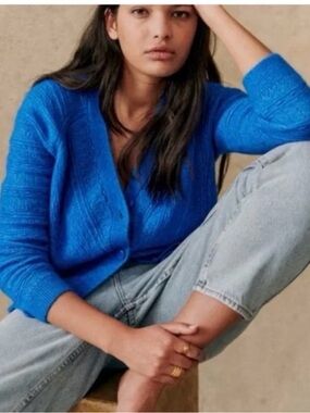 Sezane Eya Cardigan Electric Blue V-Neck